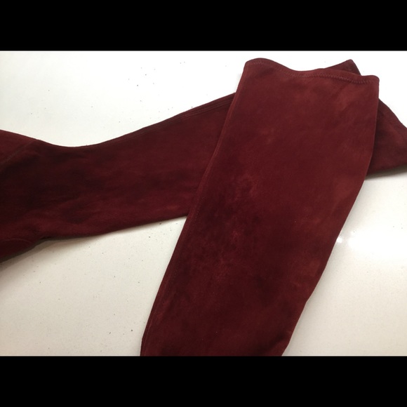 Stuart Weitzman red suede stretch stiletto boots - Picture 6 of 7